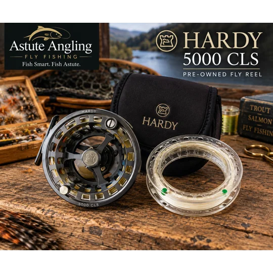 Hardy 5000 CLS pre-owned fly fishing reel with spare spool and Hardy neoprene case
