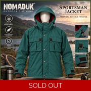 NomadUK Sportsman Ventflex breathable blue-green fishing jacket with peaked hood and D-ring breast pockets