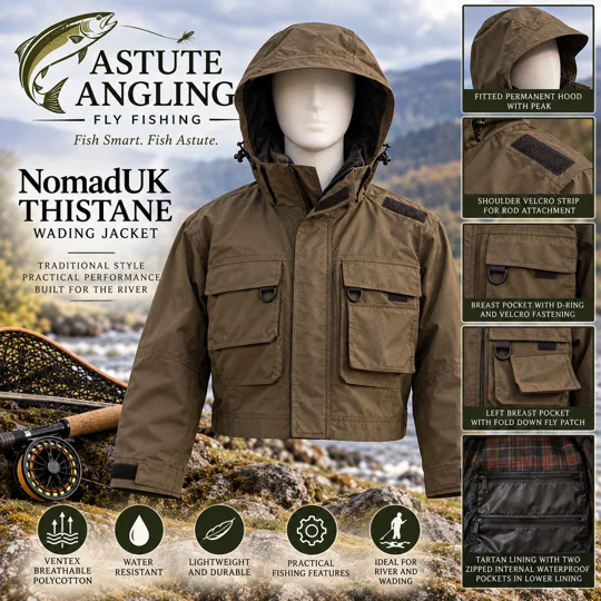 NomadUK Thistane Ventex breathable polycotton fly fishing wading jacket in brown olive