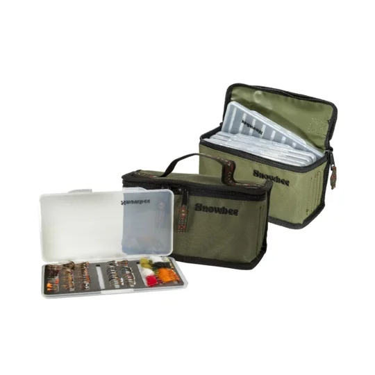 Snowbee Ultra Slim Fly Box Kit complete with pre-loaded fly box, trout flies and zipped carry case.