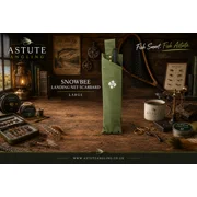 Large olive Snowbee landing net scabbard with belt loop and drainage eyelets, displayed in the Astute Angling workshop template.