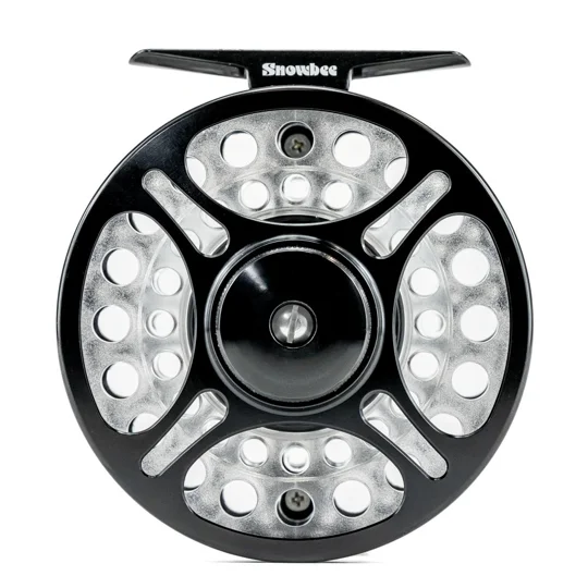 Black fly reel, with clear spool in the Astute Angling Fly Fishing template.