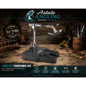Stonfo 654 Transformer 3-in-1 rotary fly tying vice with pedestal base
