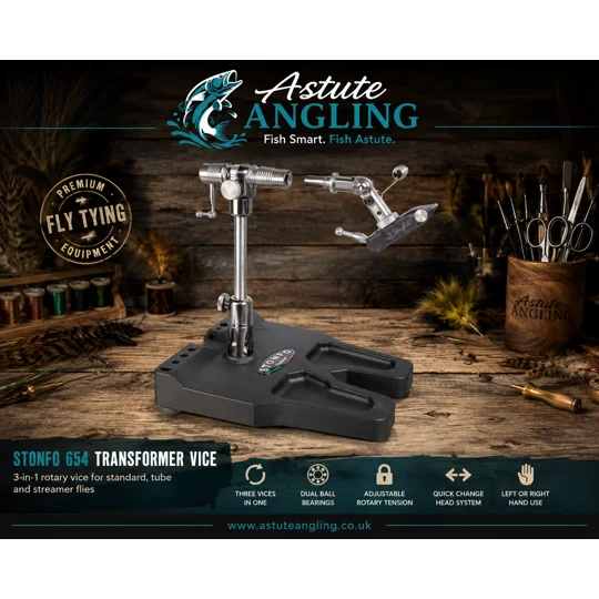 Stonfo 654 Transformer 3-in-1 rotary fly tying vice with pedestal base