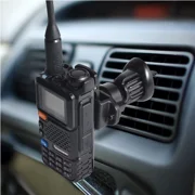 Black car air vent mount holder for walkie-talkie handheld radios with adjustable vent louver hook