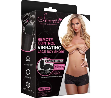 Secret Vibrating Panties Remote Controlled Lace Boyshort - Black