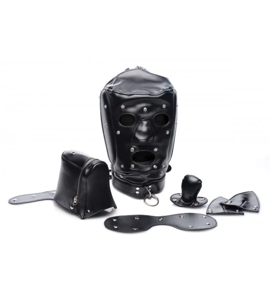Muzzled Universal BDSM Hood with Removable Muzzle