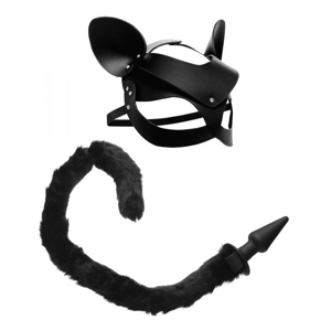 Black Cat Tail Anal Plug & Mask Set