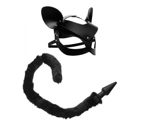 Black Cat Tail Anal Plug & Mask Set