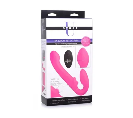 Strap U 10X Ergo-Fit G-Pulse Inflatable & Vibrating Strapless Strap-On Pink