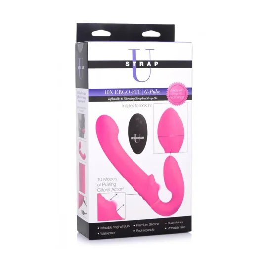 Strap U 10X Ergo-Fit G-Pulse Inflatable & Vibrating Strapless Strap-On Pink