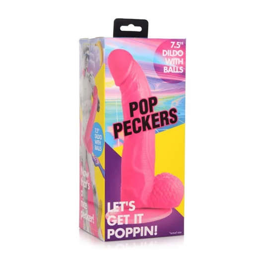 Pop Peckers Dildo With Balls Pink (7.5”)