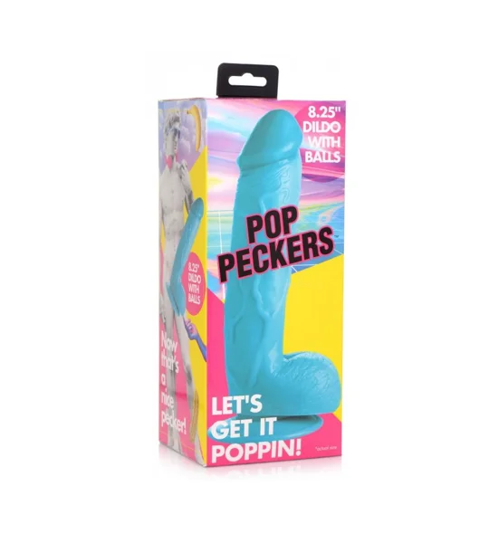Pop Peckers Dildo With Balls Blue (8.25”)