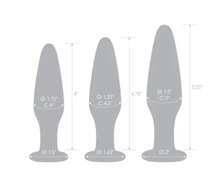 Glas Anal Training Butt Plug Set (4" - 4.75" - 5.25")