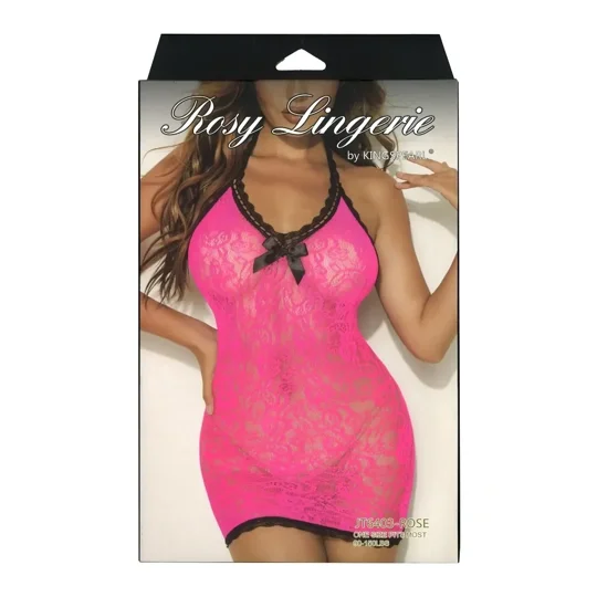 Kingspearl Rosy Lingerie Mini Dress With Black Ribbon Detail