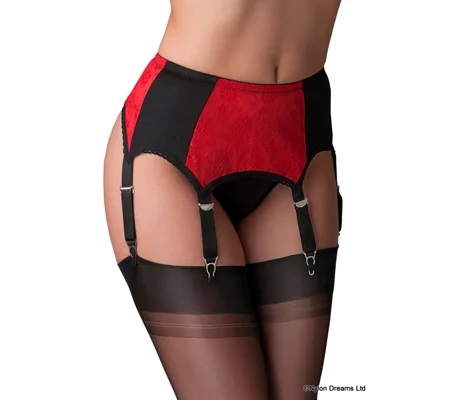 6 Strap Suspender Belt Red Lace Panels