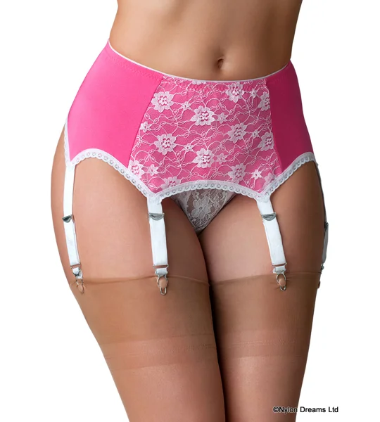Pink & White 6 Strap Suspender Belt