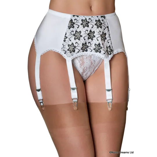 6 Strap Suspender Belt Flower Lace Front Panel