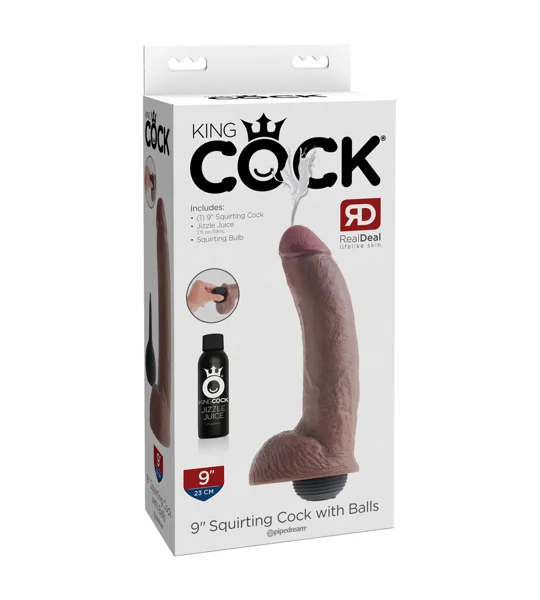 King Cock 9 Inch Squirting Cock With Balls Brown