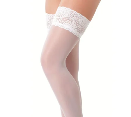 White Hold-Up Stockings With Floral Lace Top