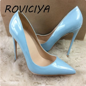 Light blue Women pumps pointed toe thin high heel