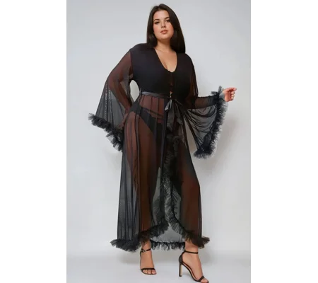 YesX YX735Q Sexy Mesh Ruffled Long Robe