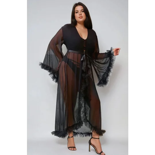 YesX YX735Q Sexy Mesh Ruffled Long Robe