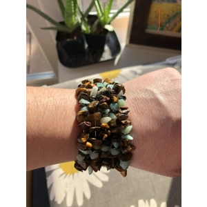 Amazonite and tiger eye gemstone memory wire bracelet