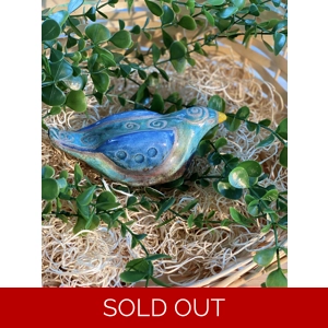 Blue Swirl Pattern Raku Bird