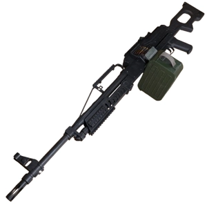 1:1 PKP Pecheneg — 3D printed inert prop. Painted, assembled, blaze orange tip.