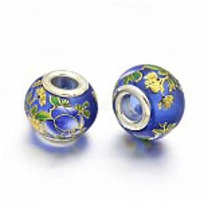 Flower Design European Glass Bead, large hole,  11 mm  (2)