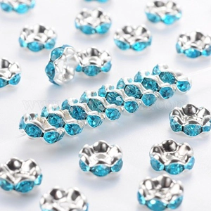 Rhinestone Rondelle Space Bead  8 mm Aquamarine  (20)