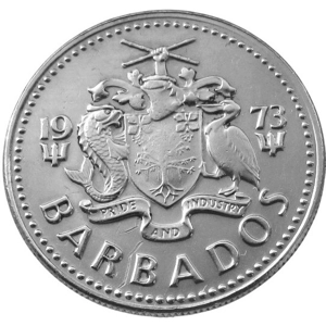 Barbados 25 cents, 1973 W/o mintmark