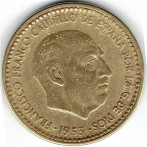 Spain 1 peseta, 1953 61 inside the star