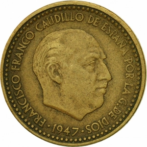 Spain 1 peseta, 1947 53 inside the star