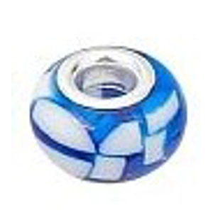 13,  MM (5 MM HOLE) LARGE HOLE BEADS , Blue Flowers (4)