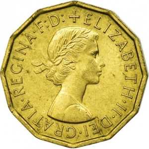1961  United Kingdom 3 pence, Nickel-Brass /yellow color/
