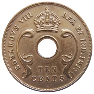 British East Africa 10 cents, 1936 Edward VIII Mintmark 
