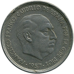 Spa11957  50 pesetas,  71 inside the star