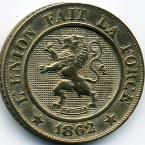 1862  Belgium 10 centimes,  Without dot after PREMIER