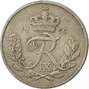 Denmark 10 öre, 1955