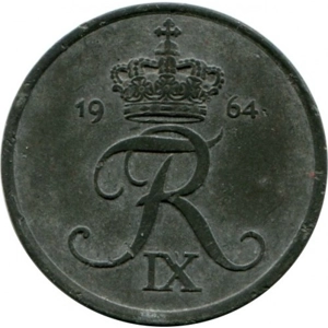 Denmark 2 öre, 1964 Zinc /gray color/