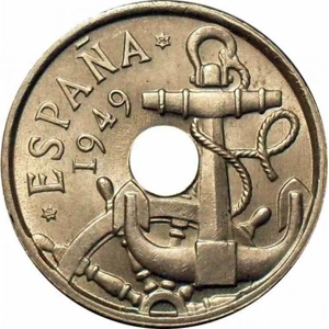 Spain 50 céntimos, 1949 Arrows pointing up 56 inside the star