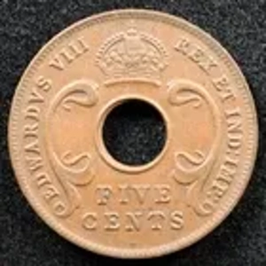 British East Africa 5 cents, 1936 Edward VIII Mintmark 
