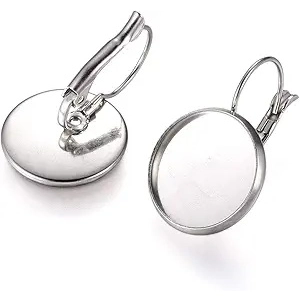 Lever Back Earring Blanks 16mm Bezel Tray, Silver Plated (2)