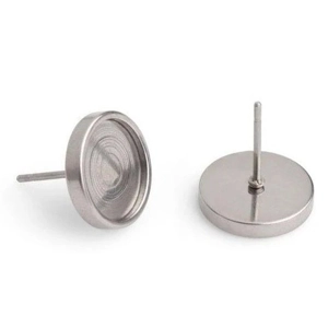 Silver Bezel Stud Earring Settings, Shallow Base Tray, 10 mm  (4)