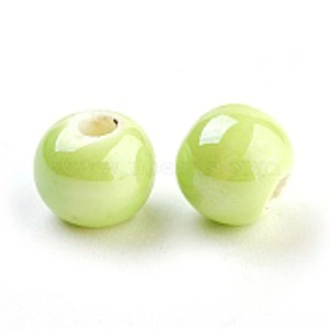 Handmade Porcelain Beads, Pearlized, Round, Green Yellow, 8mm,  (10)