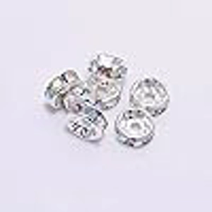 Rhinestone Rondelle Beads Silver, Clear  6 mm X 2 mm  (5)