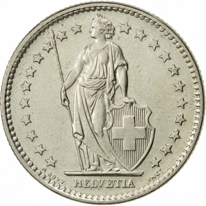 1972  Switzerland 2 francs,