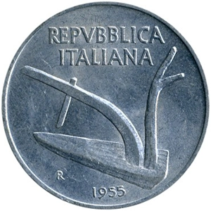 Italy 10 lire, 1955